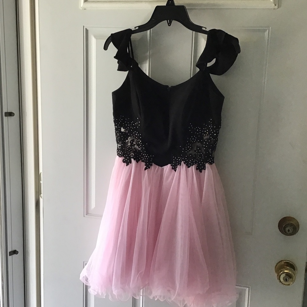 Black Beaded Bodice Pink Tulle Party Dress